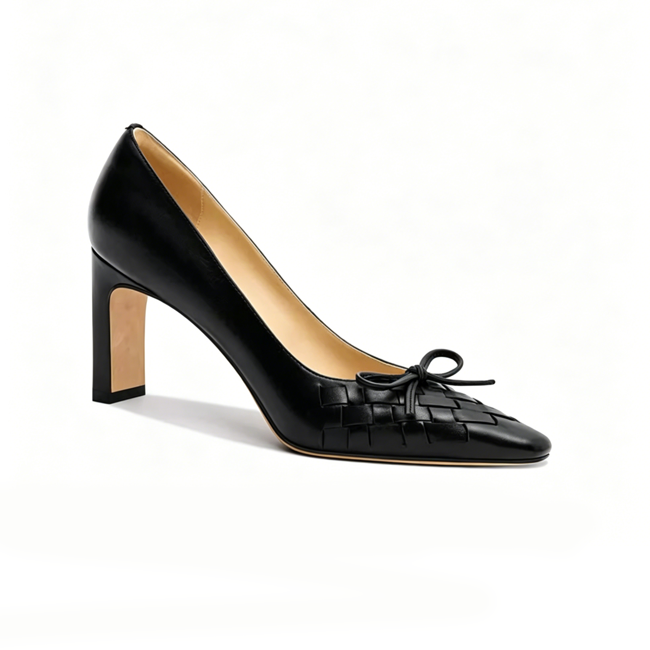 Woven Leather Bow Pointed Toe Pumps