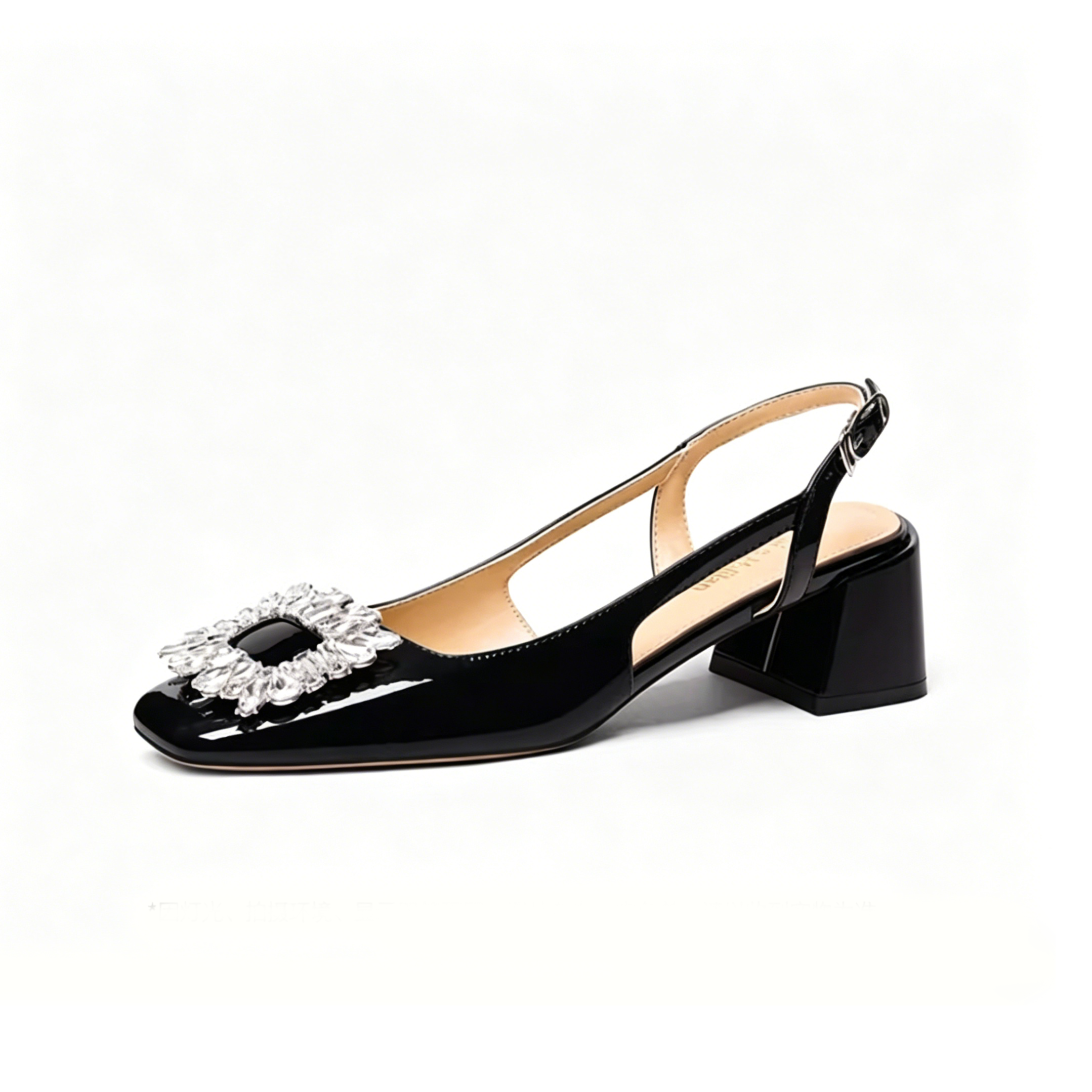 Crystal Buckle Square Toe Slingbacks