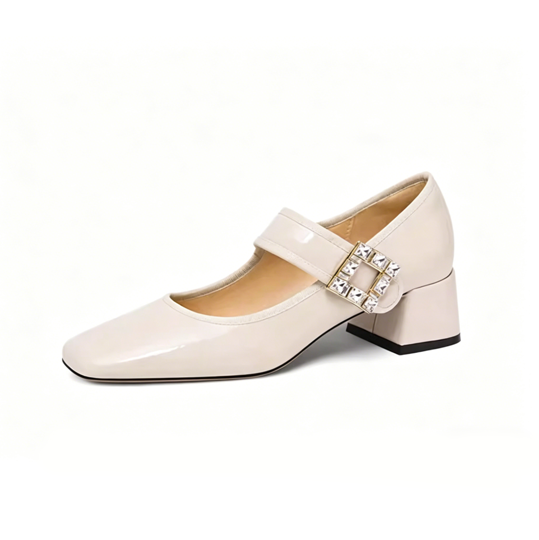 Crystal Buckle Ivory Mary Jane Pumps