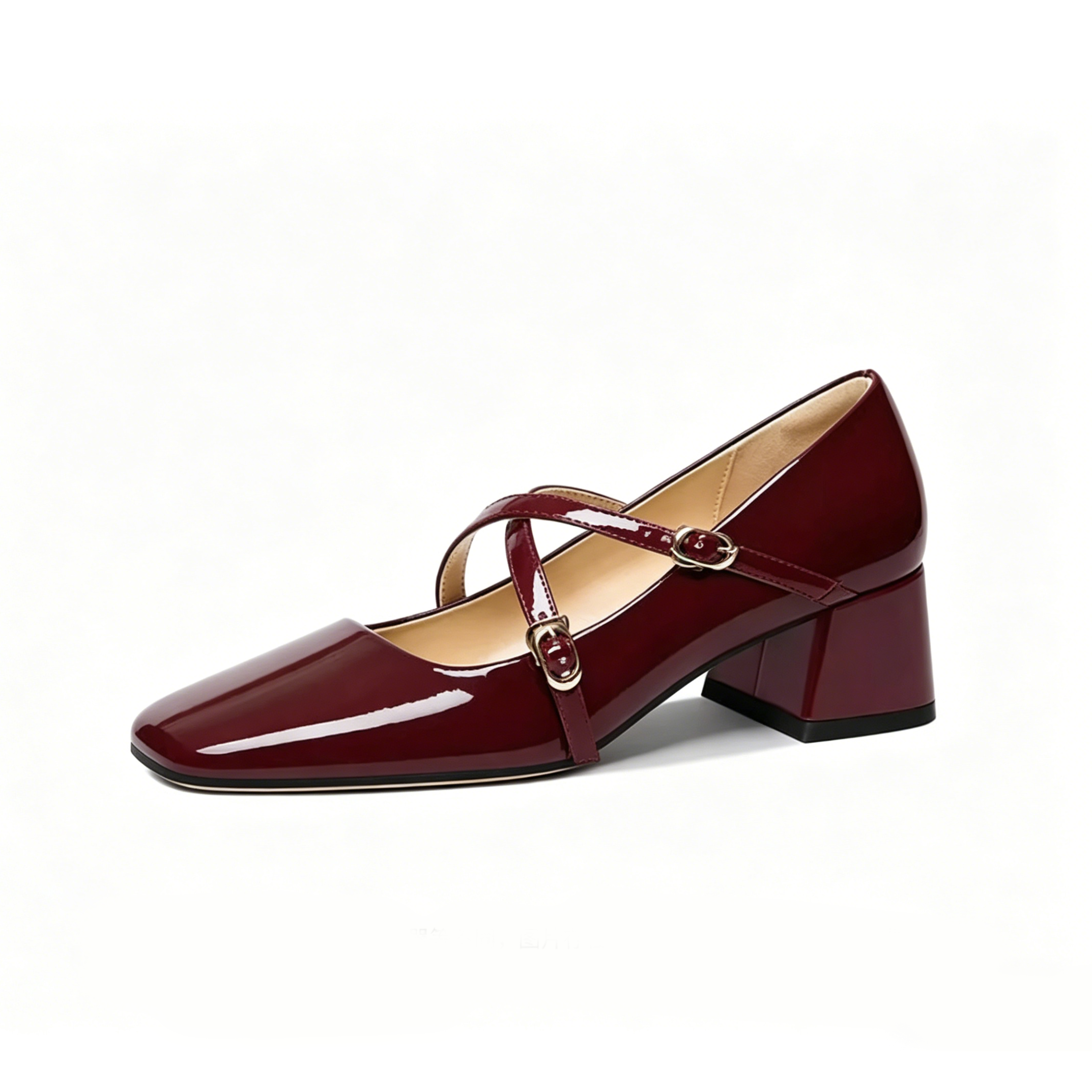 Burgundy Double Strap Mary Jane Heels