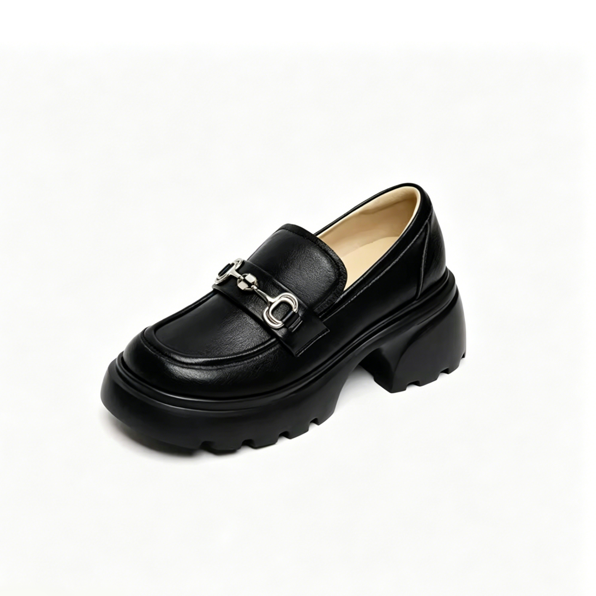 Silver Horsebit Lug Sole Platform Loafers