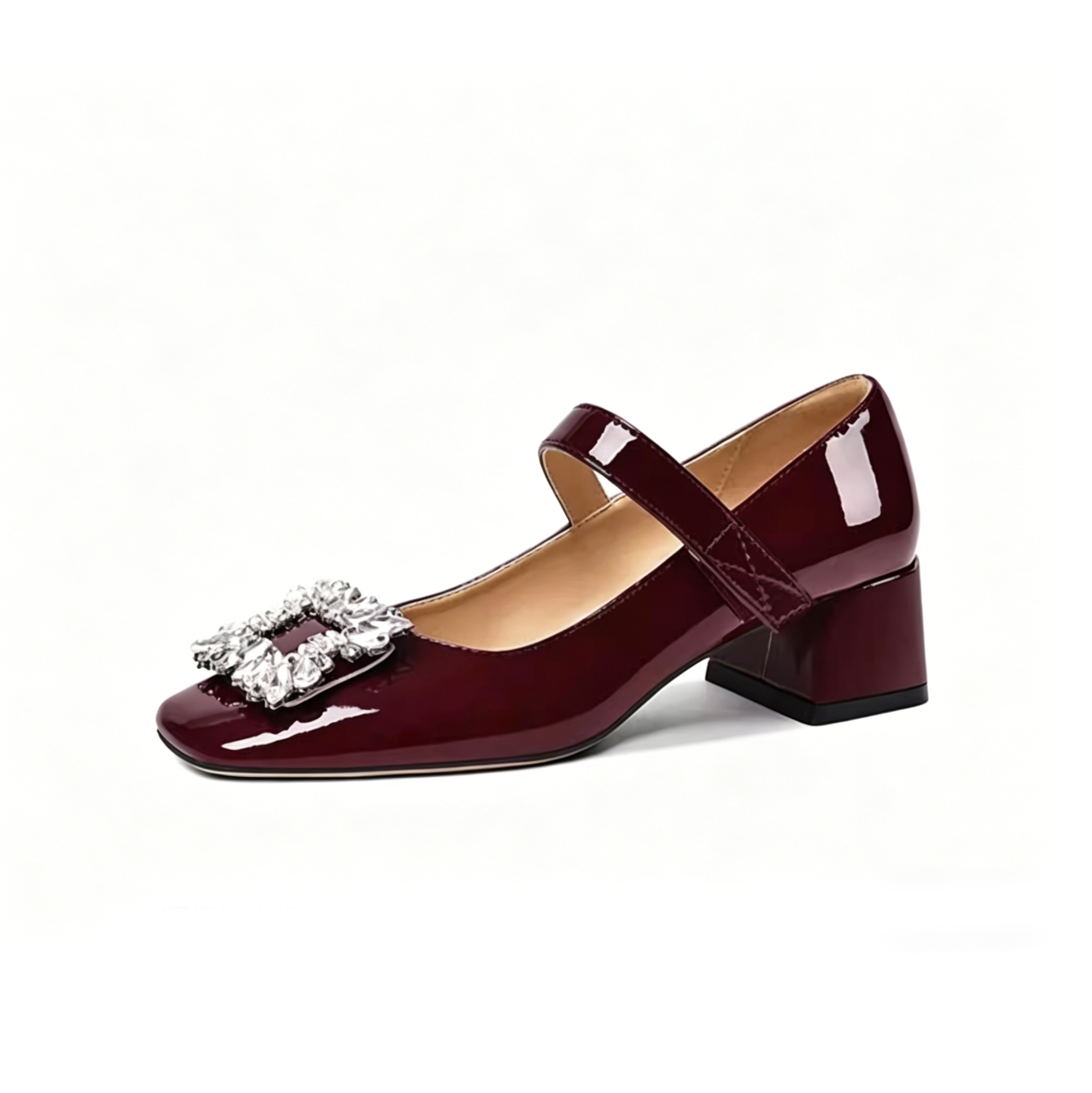 Double Strap Red Patent Mary Jane Pumps