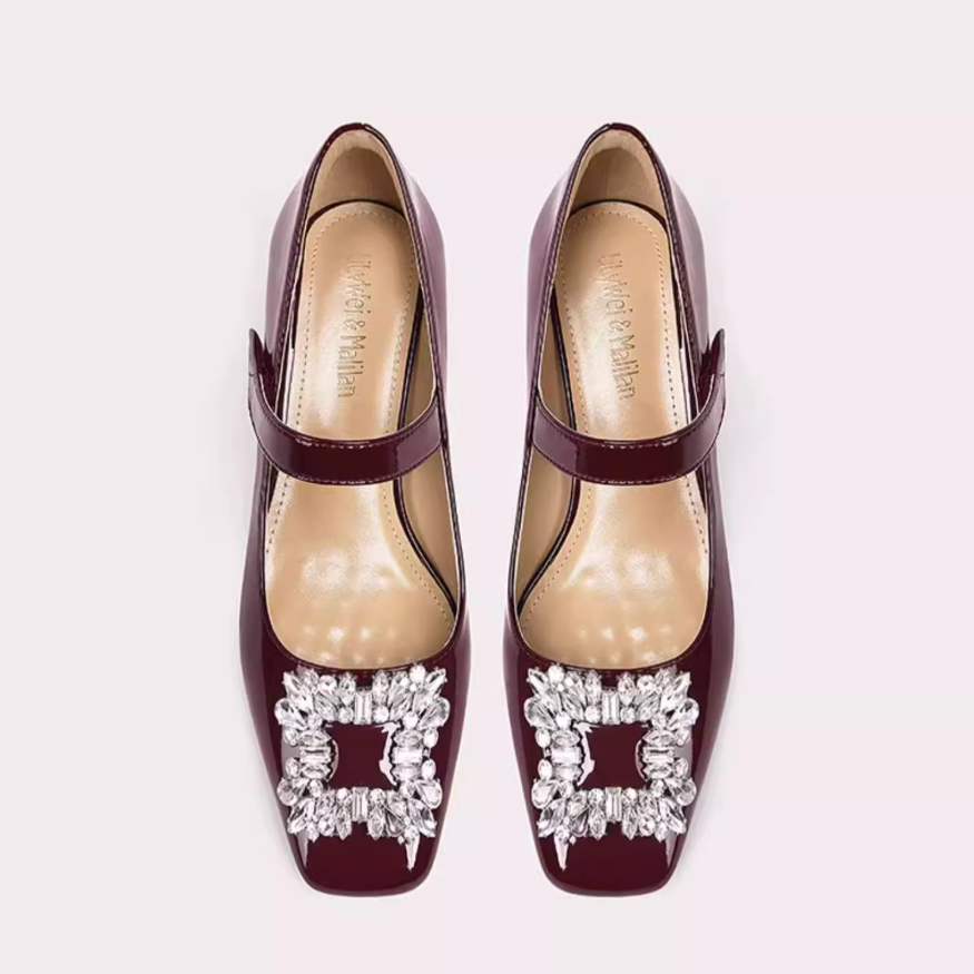 Double Strap Red Patent Mary Jane Pumps