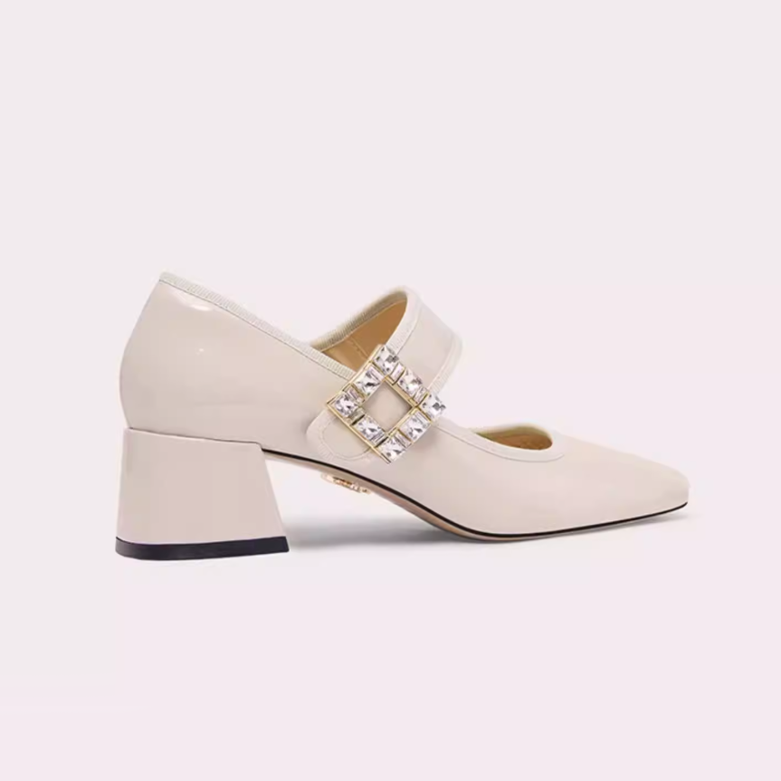 Crystal Buckle Ivory Mary Jane Pumps