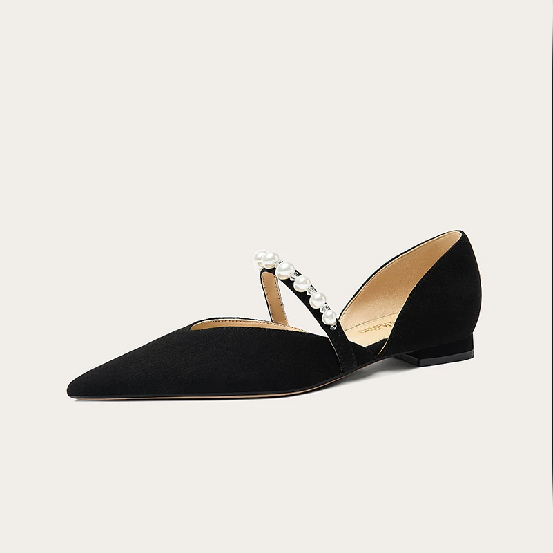 Pearl Strap Pointed Toe D'Orsay Flats
