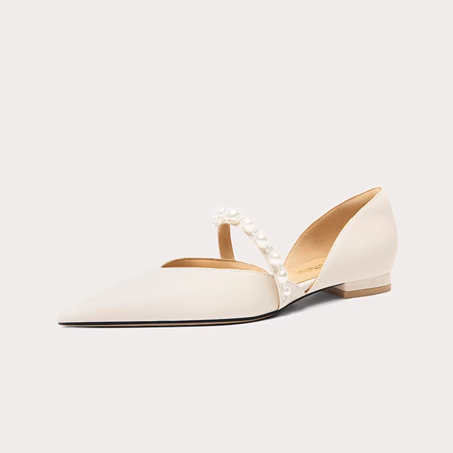 Pearl Strap Pointed Toe D'Orsay Flats