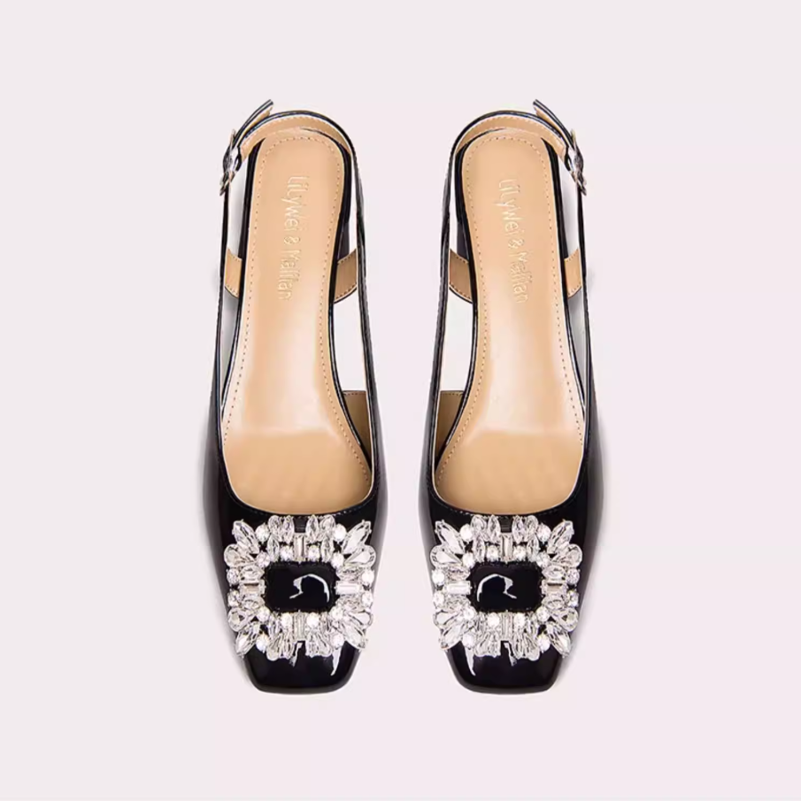 Crystal Buckle Square Toe Slingbacks
