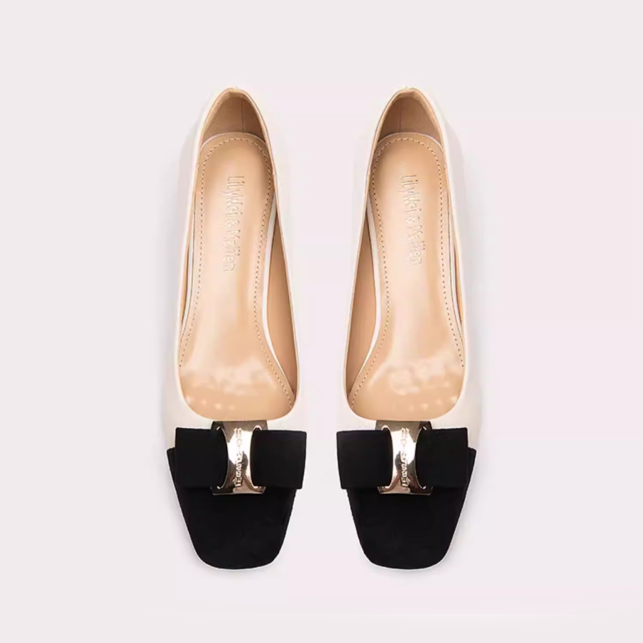 Contrast Cap Toe Bow Square Toe Pumps