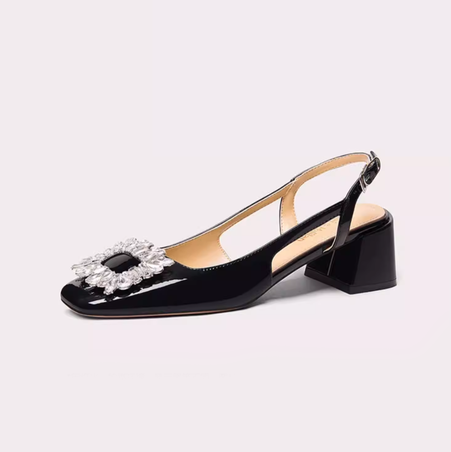 Crystal Buckle Square Toe Slingbacks