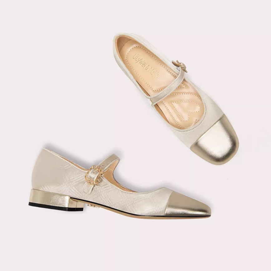 Gold Cap Toe Mary Jane Flats