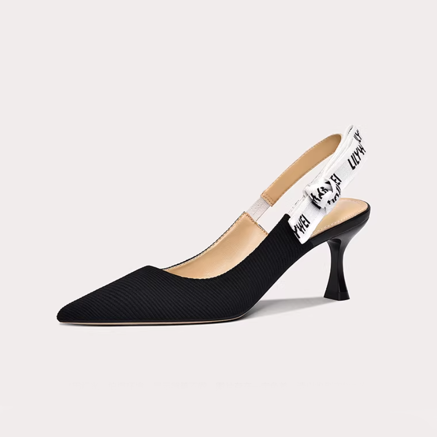 Logo Strap Slingback Kitten Heels
