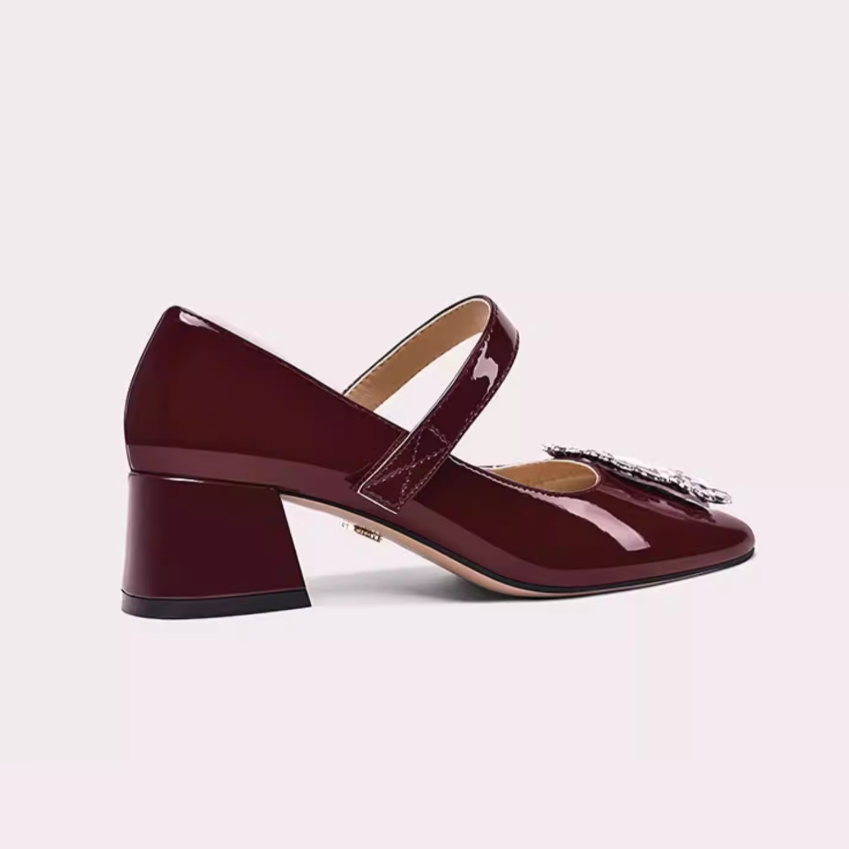 Double Strap Red Patent Mary Jane Pumps