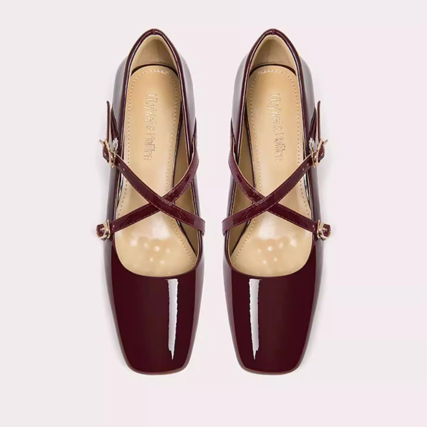 Burgundy Double Strap Mary Jane Heels