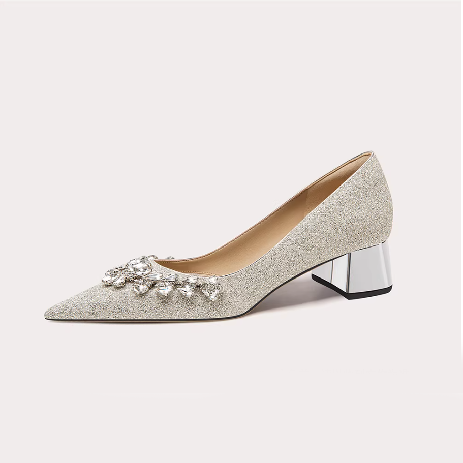 Champagne Crystal Glitter Block Pumps