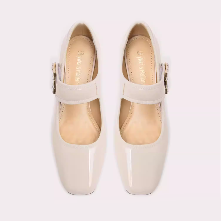 Crystal Buckle Ivory Mary Jane Pumps
