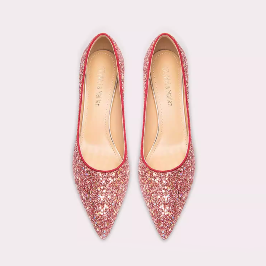 Glitter Pointed Toe Kitten Heels