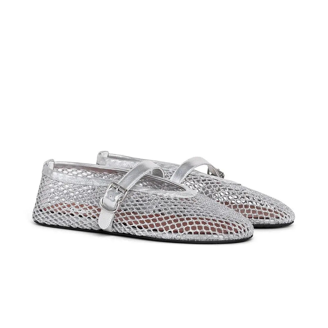 Silver Fishnet Mary Jane Ballet Flats Gilded Cadence