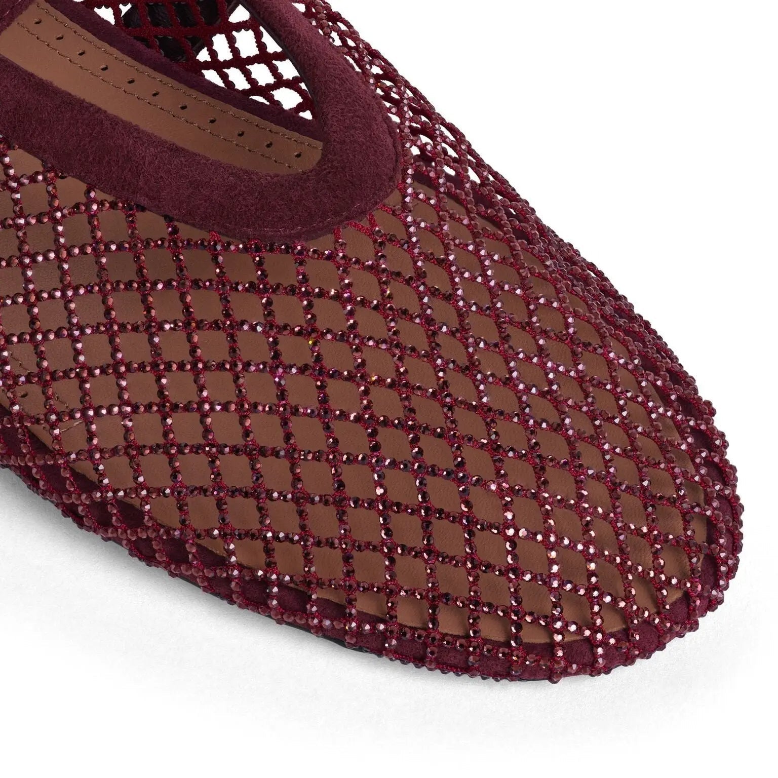 Burgundy Strass Fishnet Ballet Flats Gilded Cadence