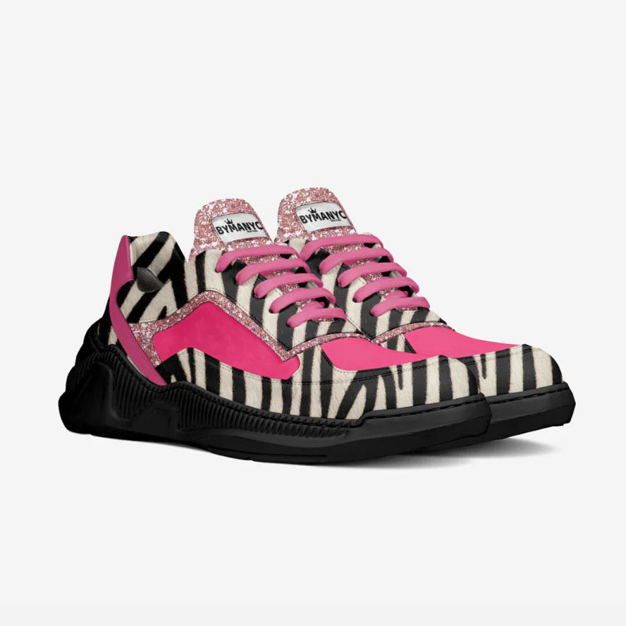 Zebra and Hot Pink Vegan Luxury Sneakers