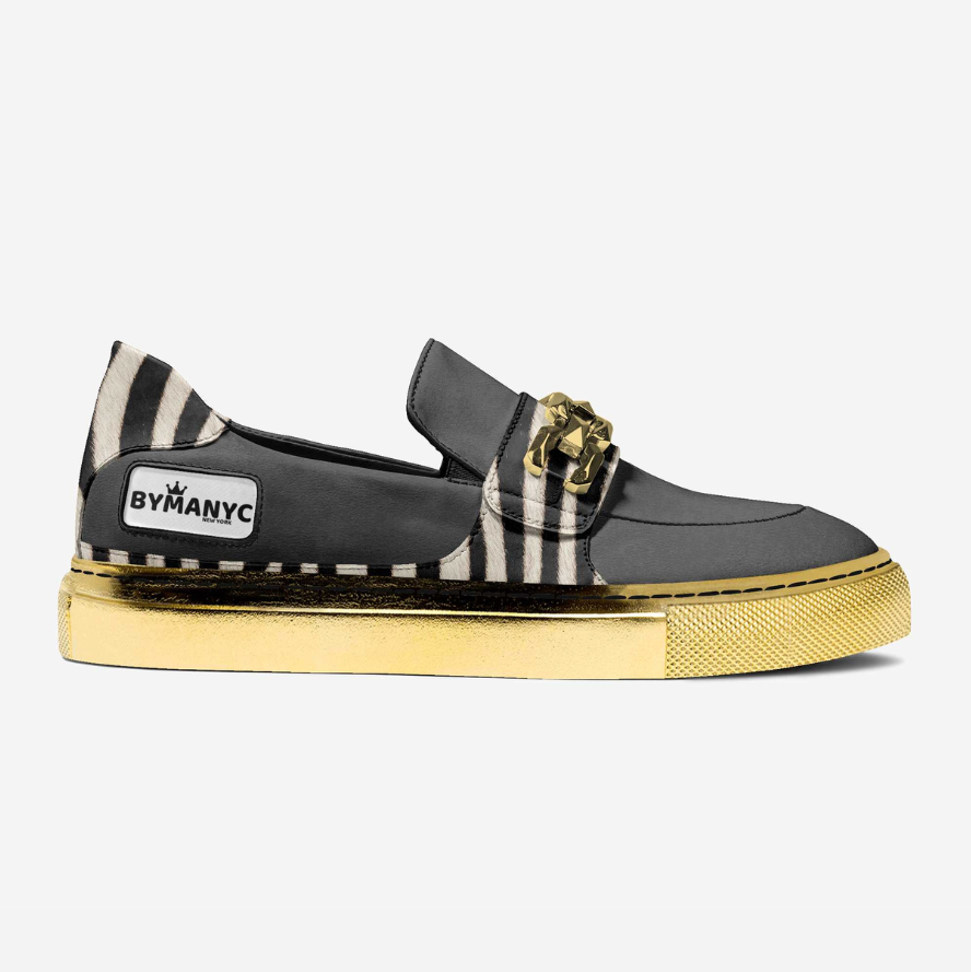 Black & Gold Zebra Vegan Slip-Ons