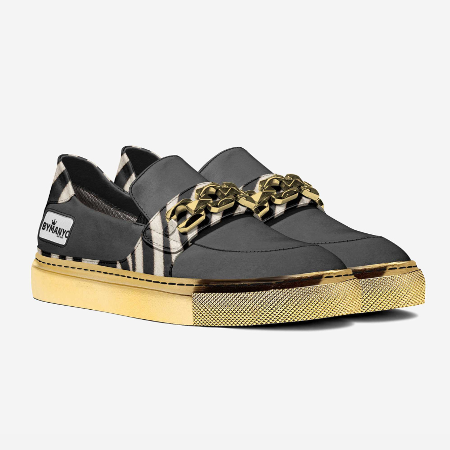 Black & Gold Zebra Vegan Slip-Ons