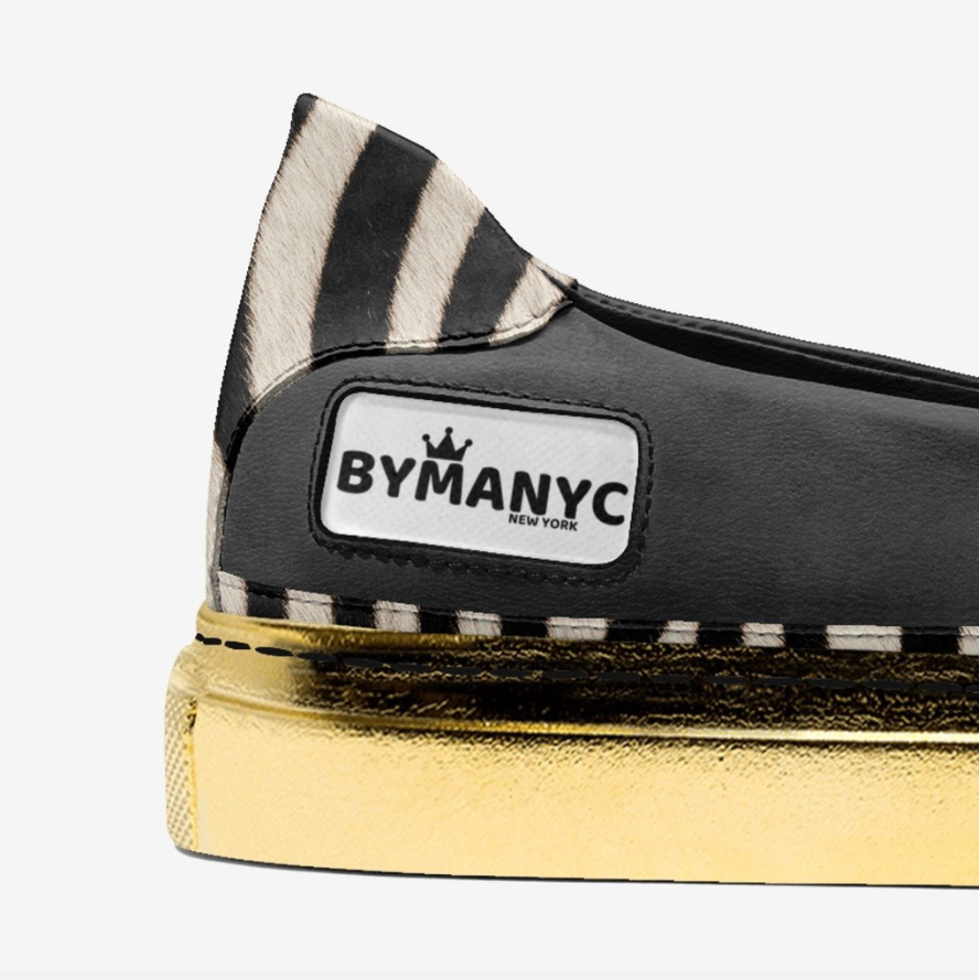 Black & Gold Zebra Vegan Slip-Ons