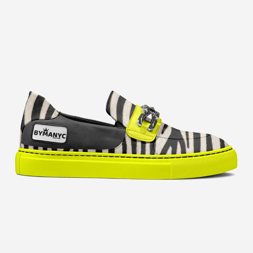 Zebra Print Chain Link Vegan Slip-Ons