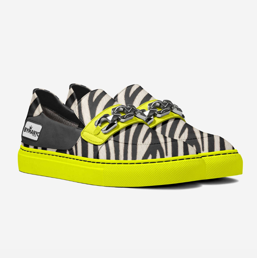 Zebra Print Chain Link Vegan Slip-Ons
