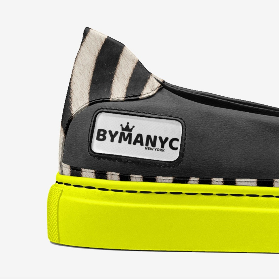 Zebra Print Chain Link Vegan Slip-Ons