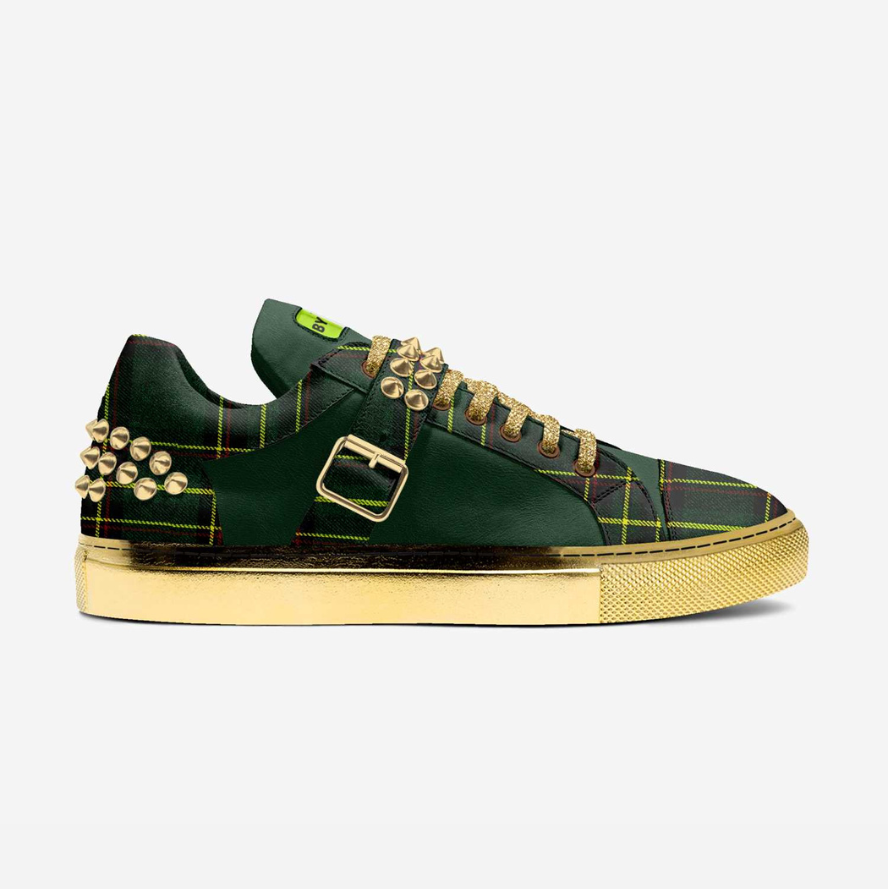 Tartan and Gold Studded Vegan Sneakers