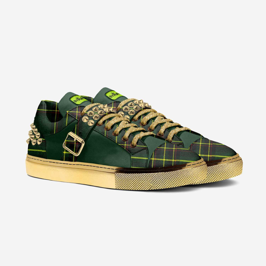 Tartan and Gold Studded Vegan Sneakers