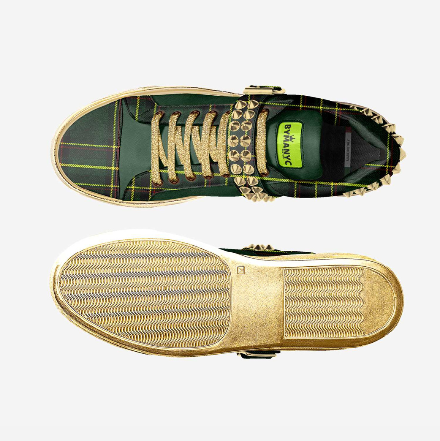 Tartan and Gold Studded Vegan Sneakers