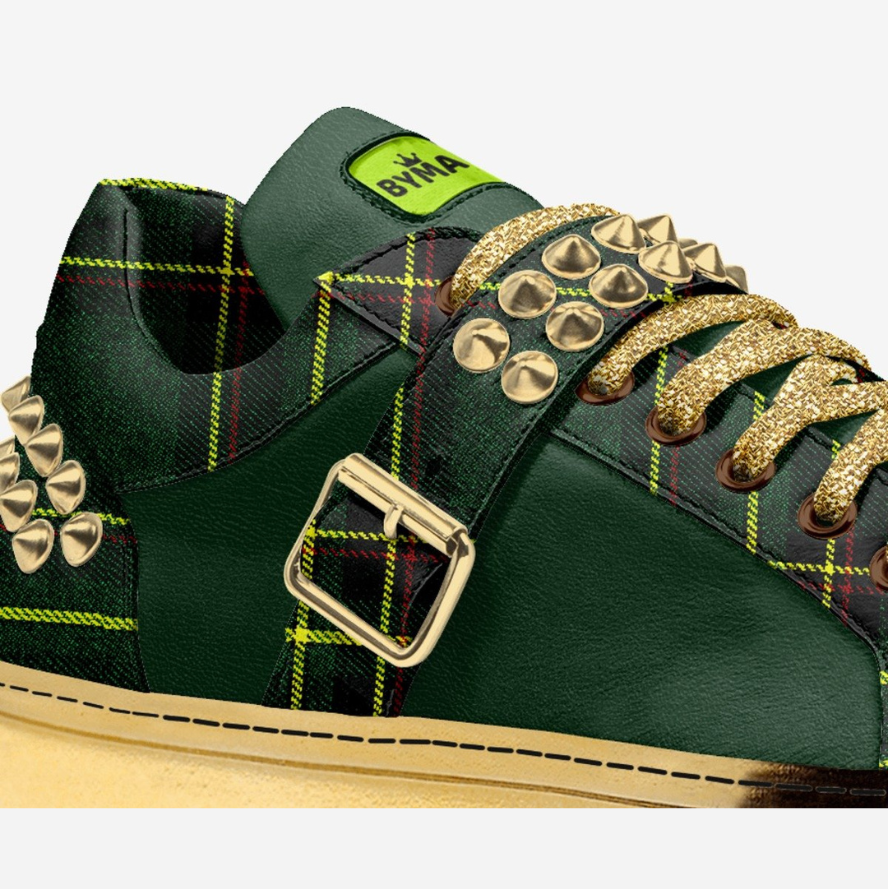 Tartan and Gold Studded Vegan Sneakers