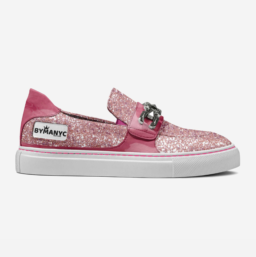 Pink Glitter Chain Vegan Slip-on Shoes