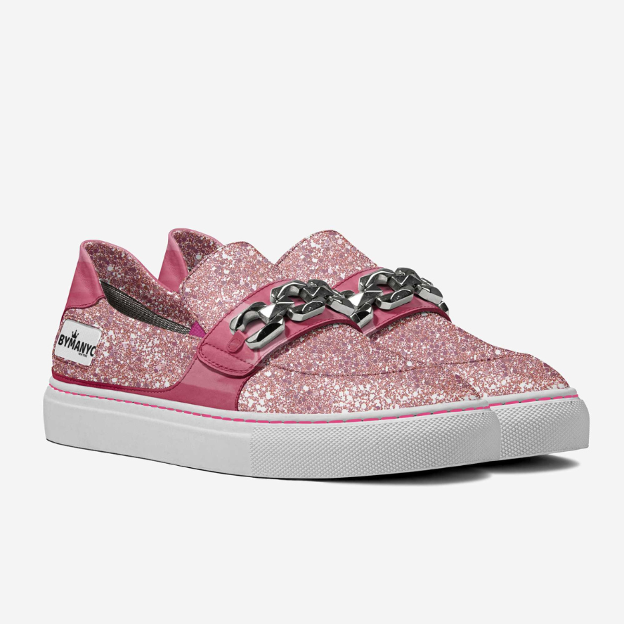 Pink Glitter Chain Vegan Slip-on Shoes