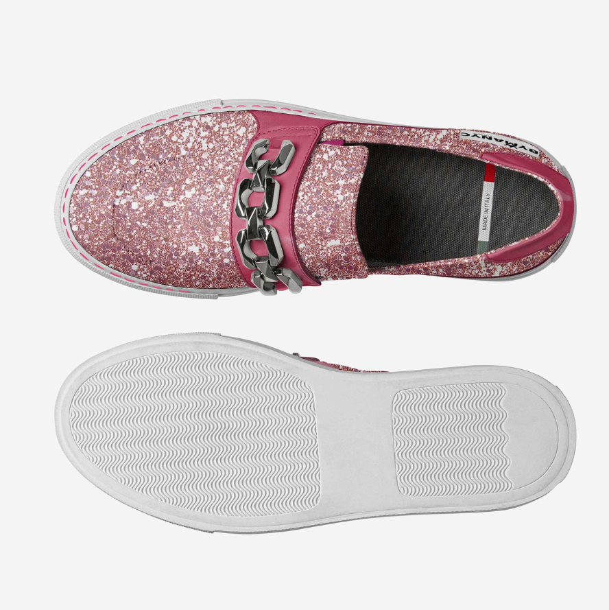 Pink Glitter Chain Vegan Slip-on Shoes