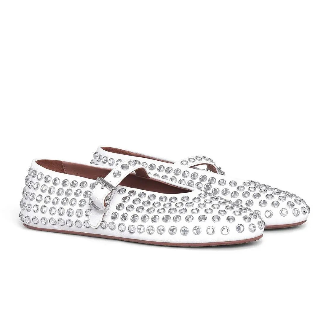 White Strass Lambskin Ballet Flats Gilded Cadence