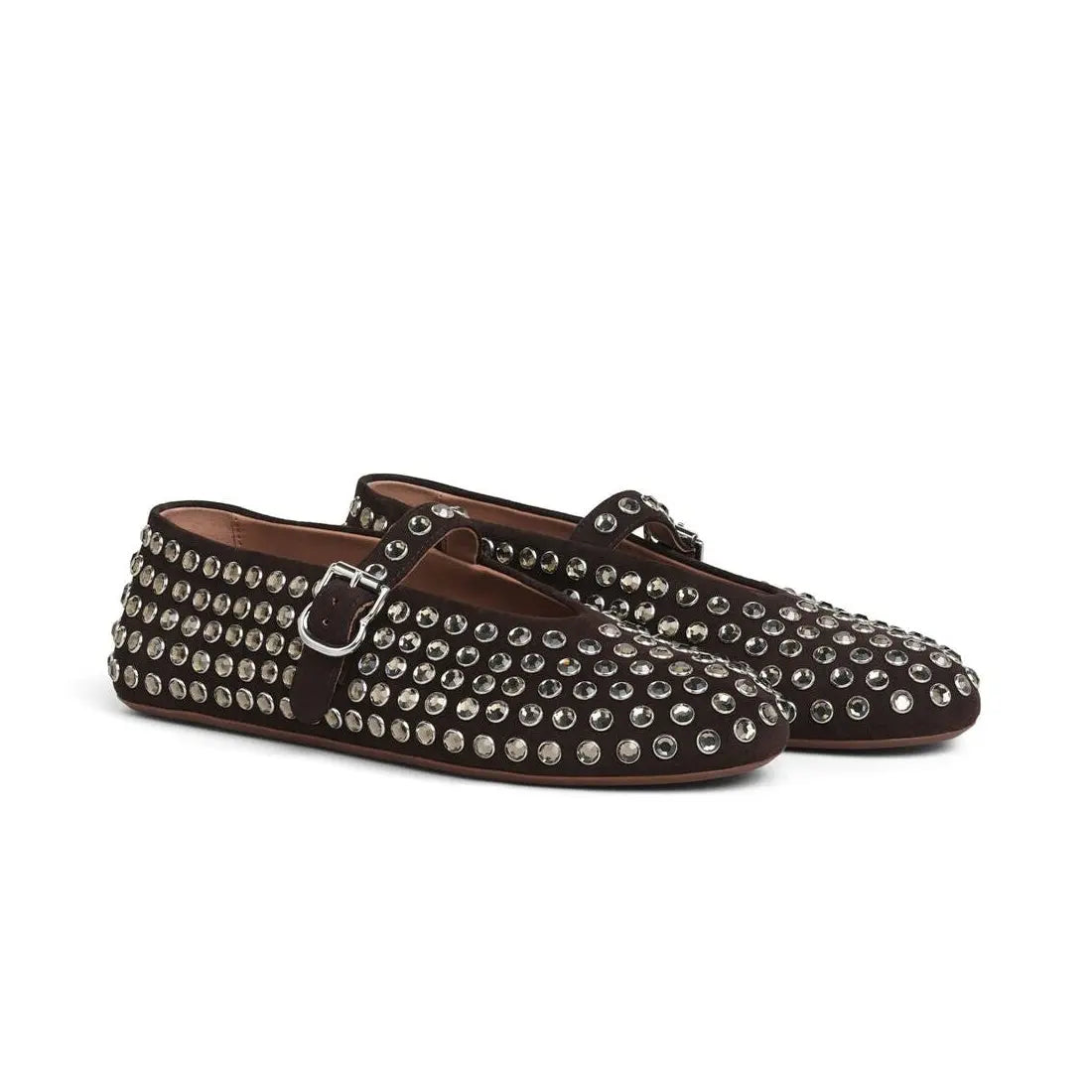 Black Strass Suede Ballet Flats Gilded Cadence