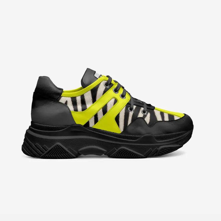 Neon Yellow Zebra Vegan Chunky Sneakers