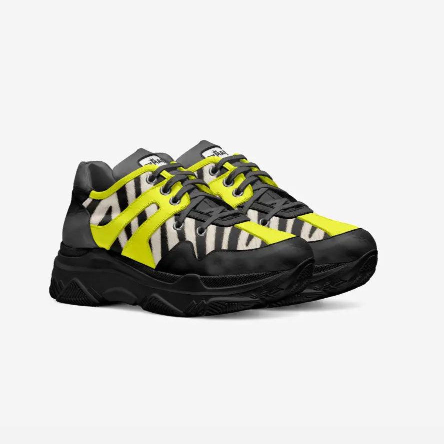 Neon Yellow Zebra Vegan Chunky Sneakers
