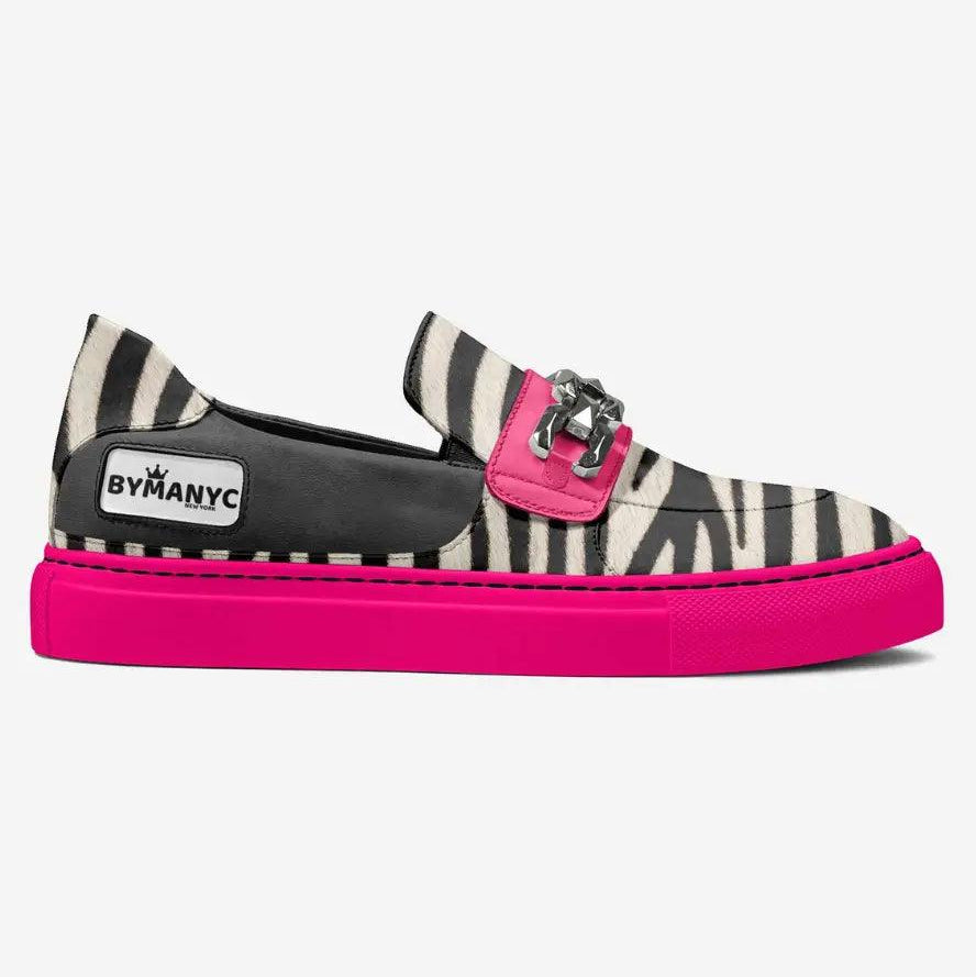 Zebra Print Chain Link Vegan Slip-Ons