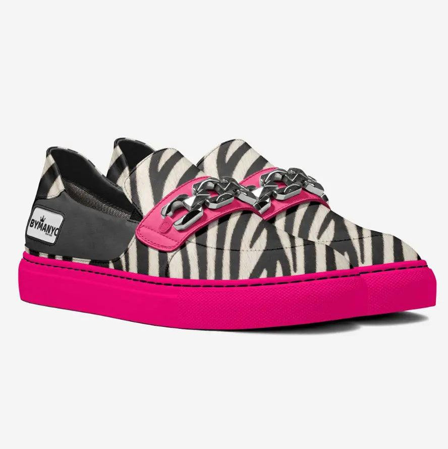 Zebra Print Chain Link Vegan Slip-Ons