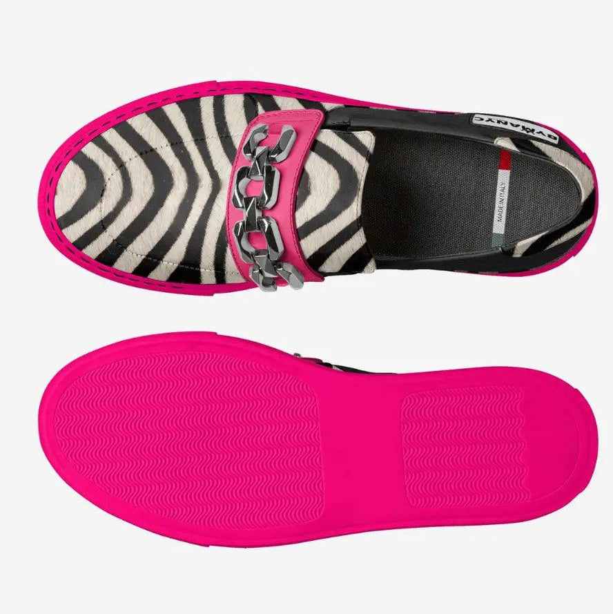 Zebra Print Chain Link Vegan Slip-Ons