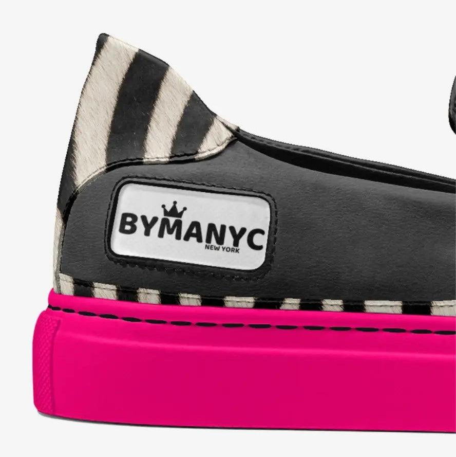 Zebra Print Chain Link Vegan Slip-Ons