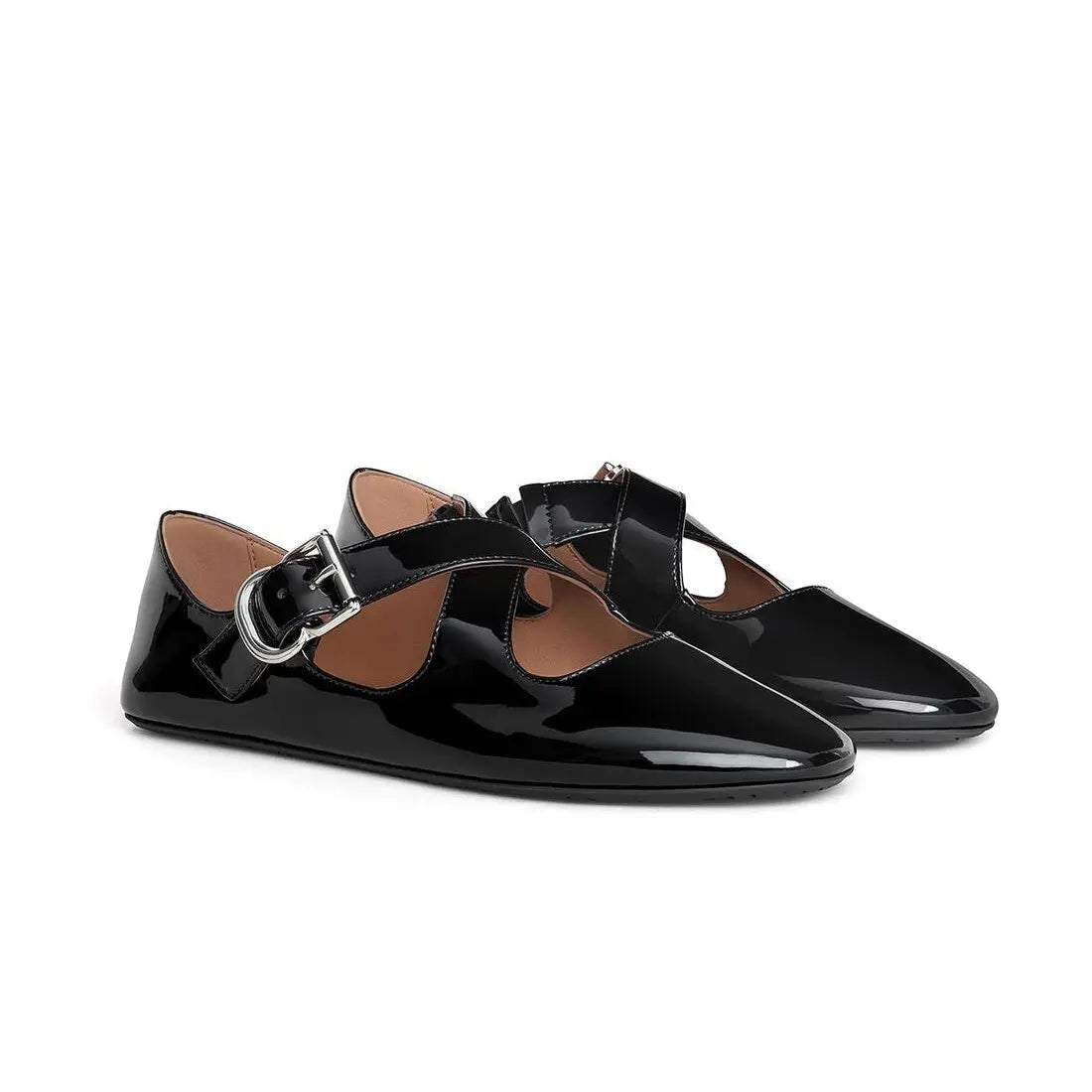 Patent Black Criss Cross Ballet Flats Gilded Cadence