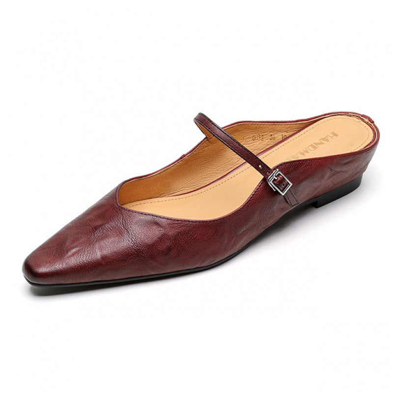 Leather Pointed Toe Mary Jane Mules