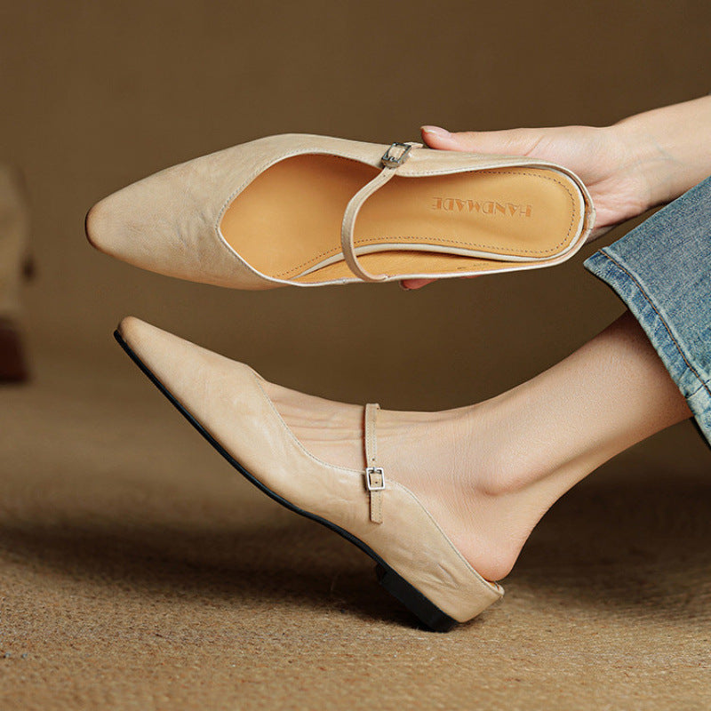 Leather Pointed Toe Mary Jane Mules