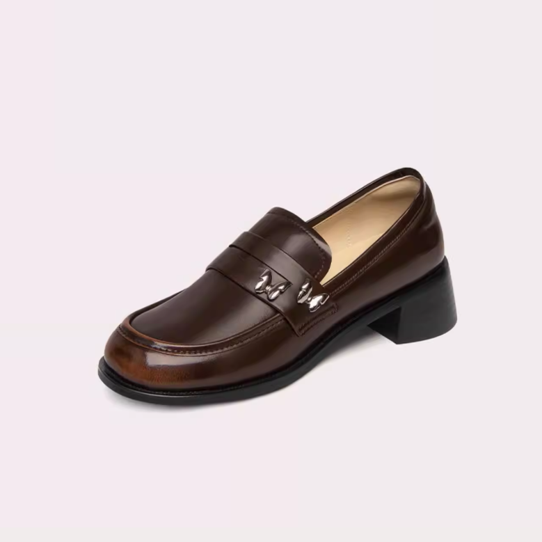 Butterfly Detail Round Toe Brown Loafers
