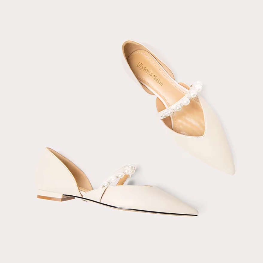 Pearl Strap Pointed Toe D'Orsay Flats