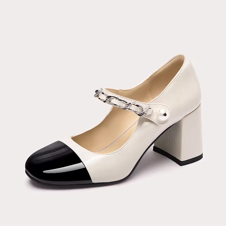 Two-tone Mary Jane Block Heel Pumps